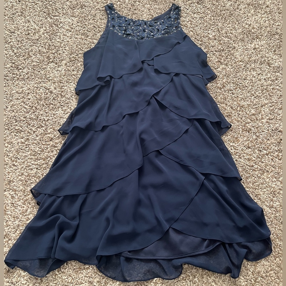 SL Fashions Navy Tiered Mini Dress
